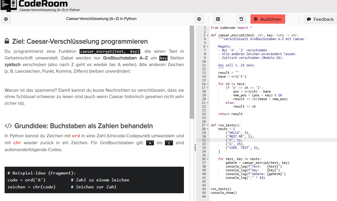 Vorschaubild: Caesar-Verschlüsselung (A–Z) in Python