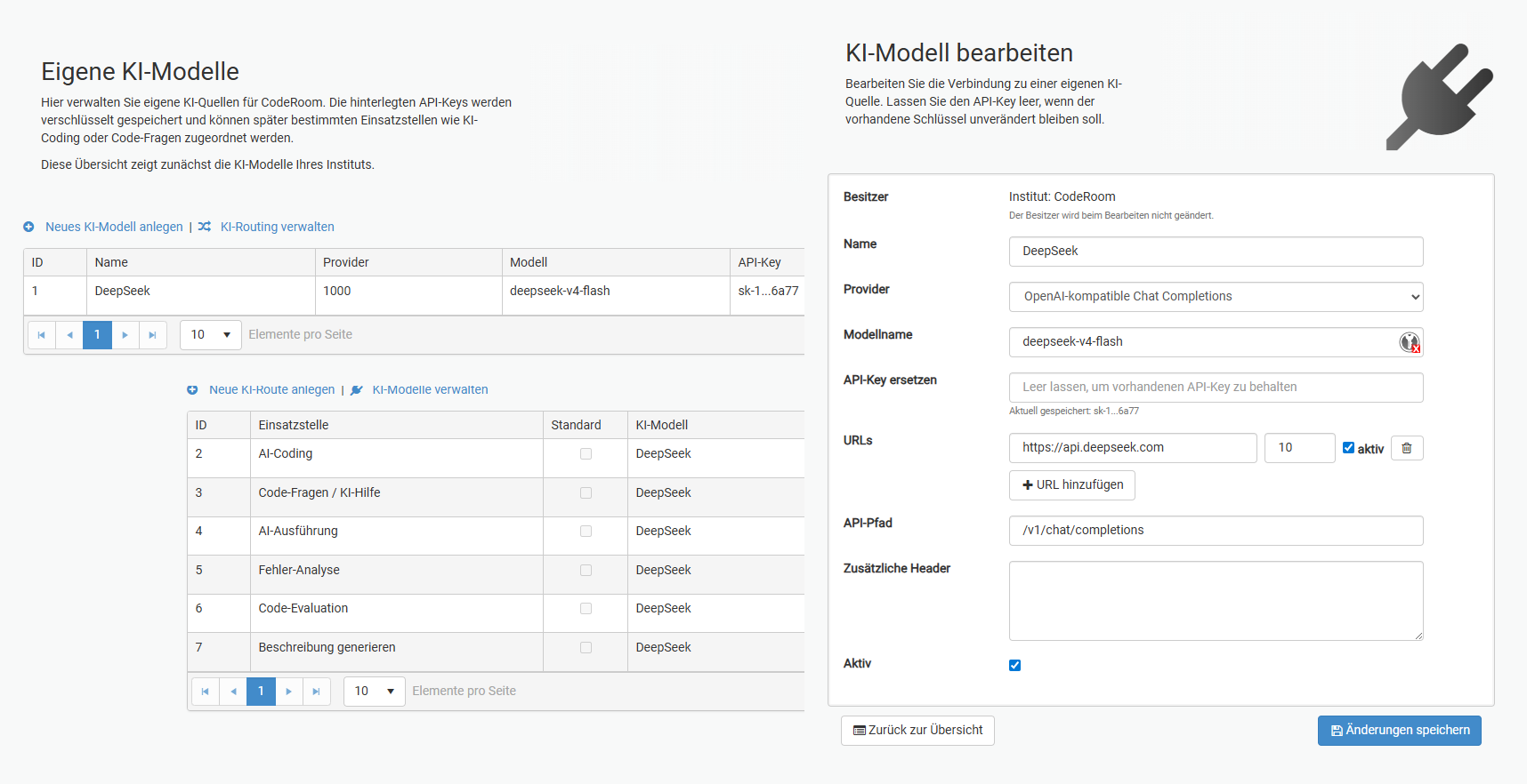 KI Modelle und Routing in CodeRoom Verwaltung