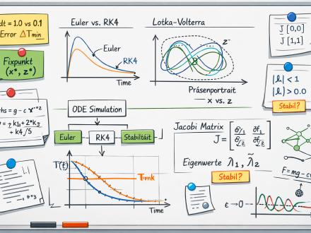 Dynamische Systeme mit ODEs simulieren (Euler → RK4 → Ökosystem → Stabilität) [Vorlage]